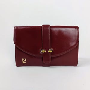 PIERRE CARDIN vintage 60s 70s burgundy leather convertible cluch bag shoulder bag