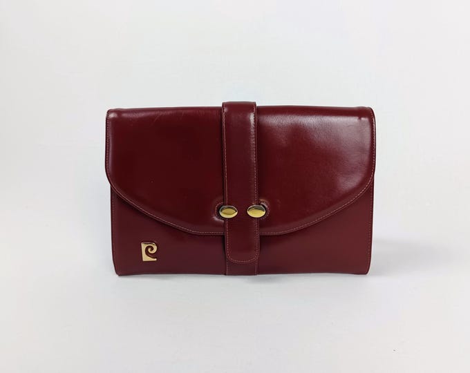PIERRE CARDIN vintage 60s 70s burgundy leather convertible cluch bag shoulder bag