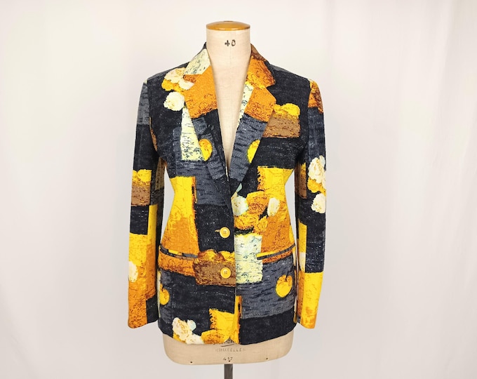 KENZO vintage 80s bold yellow black print wool blazer