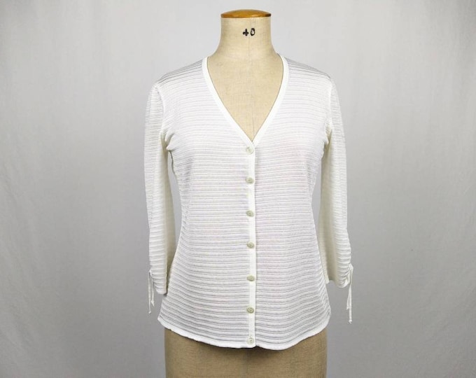 ESCADA vintage 90s white/gold striped rayon cardigan