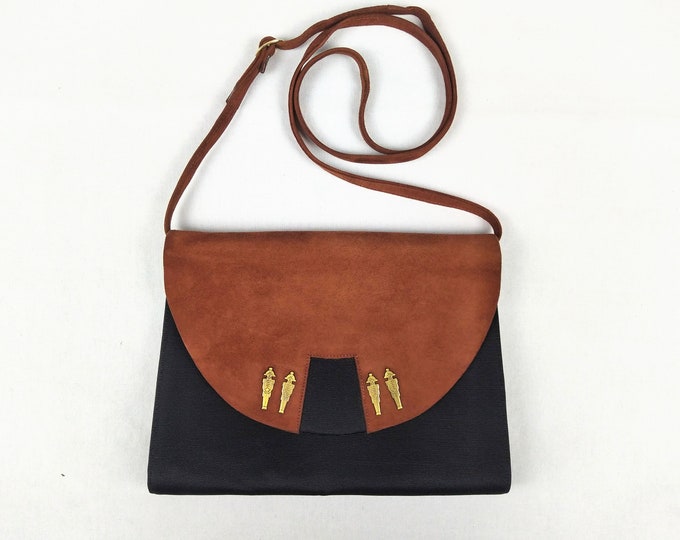 BRUNO MAGLI vintage rust suede and black grosgrain crossbody bag