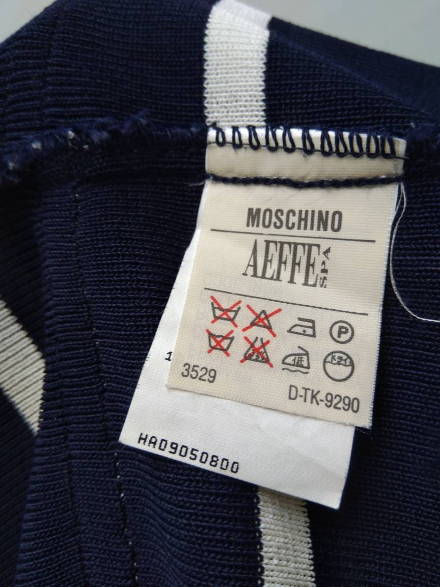 MOSCHINO CHEAP and CHIC vintage 90s navy white striped ribbon applique ...