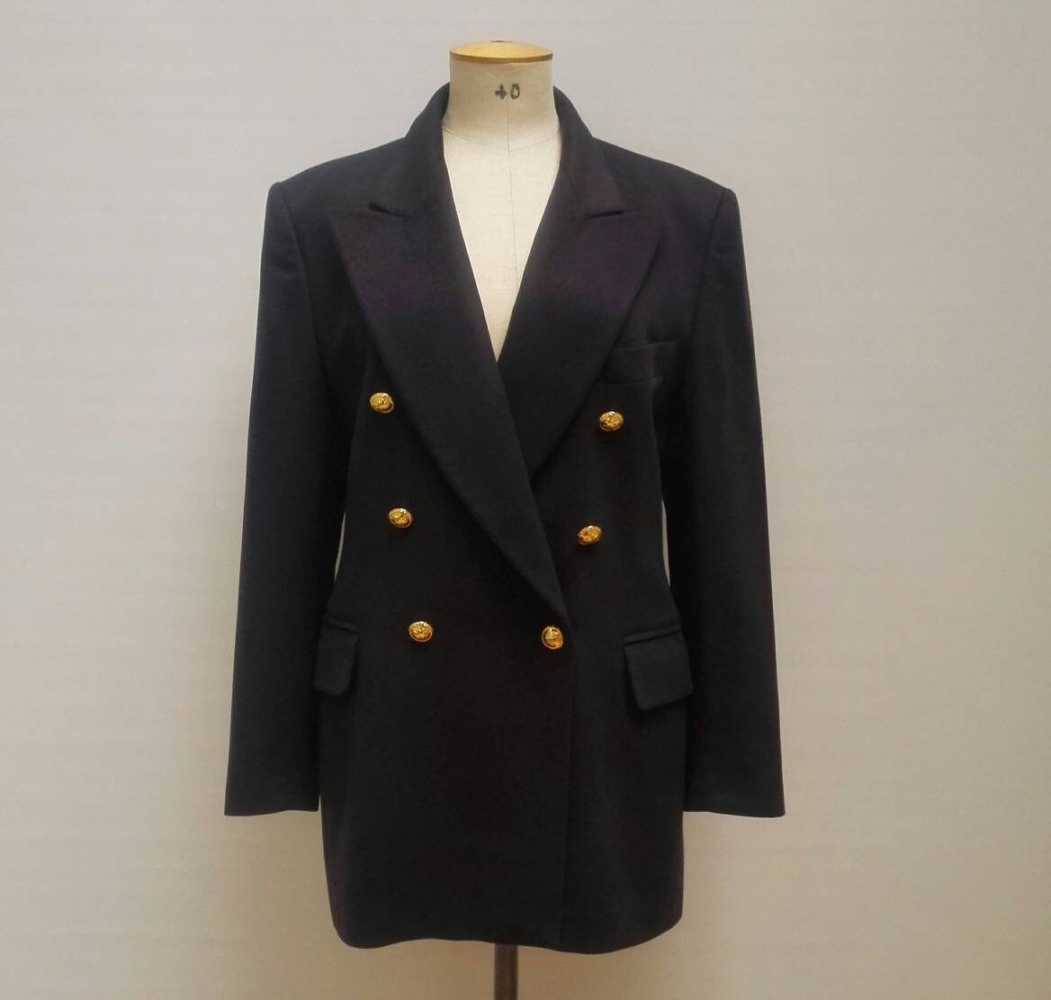 ESCADA MARGARETHA LEY vintage 80s double breasted navy cashmere blazer ...