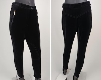 ESCADA MARGARETHA LEY vintage 90s black stretch velvet stirrup riding pants