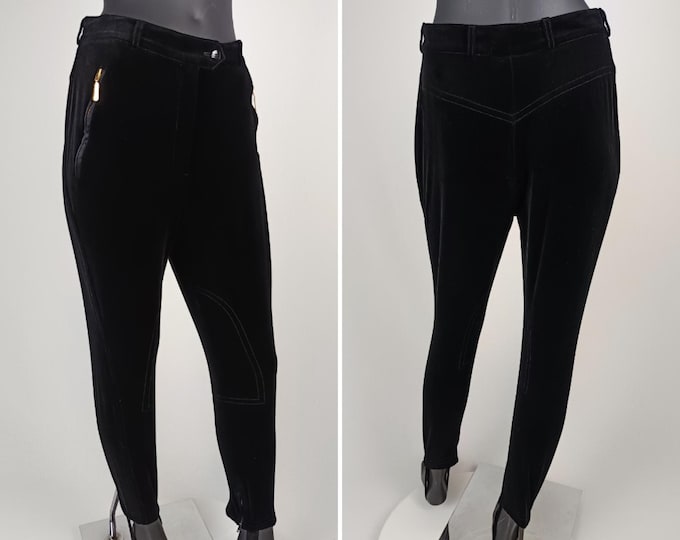 ESCADA MARGARETHA LEY vintage 90s black stretch velvet stirrup riding pants