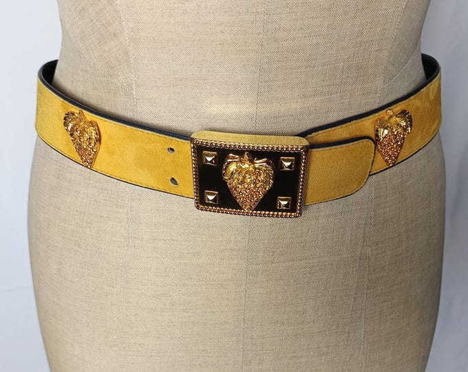 ESCADA 80s vintage mustard yellow suede rhinestone strawberry belt