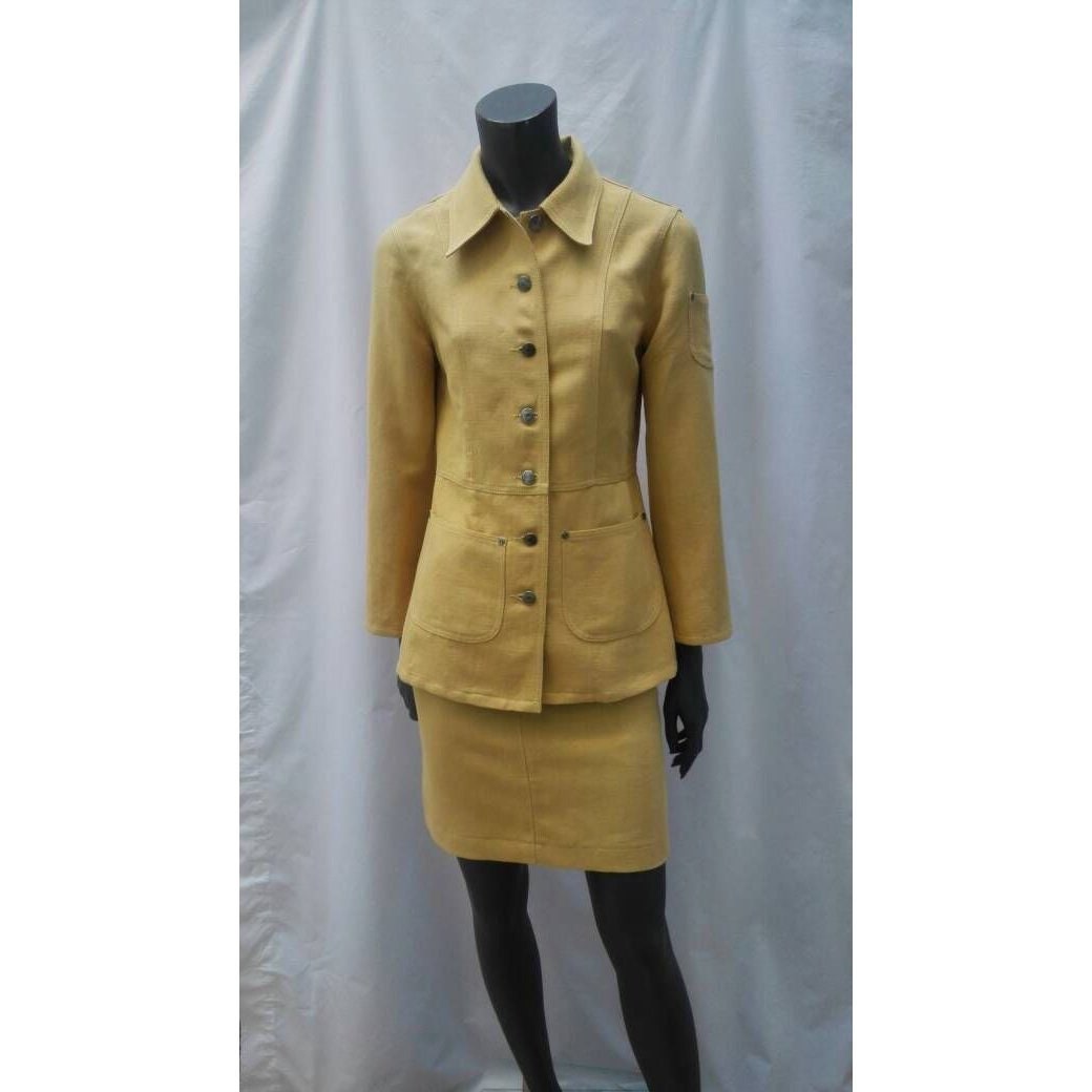 SONIA RYKIEL JEANS vintage 90s mustard yellow skirt suit / safari suit