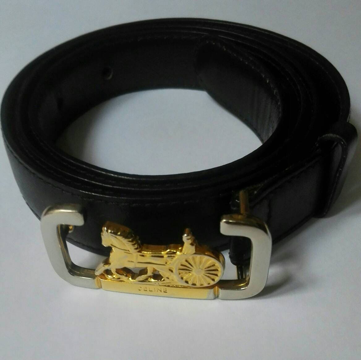 CELINE vintage 90s black belt with horse carriage buckle CELINE vintage 90s black belt with horse carriage buckle
