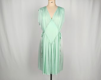 CHAUMIERE AUX TRICOTS vintage 70s mint green ruched dress