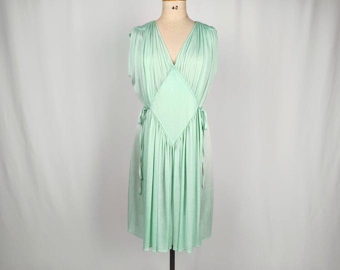 CHAUMIERE AUX TRICOTS vintage 70s mint green ruched dress