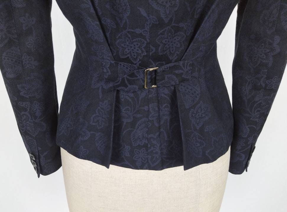 KENZO PARIS vintage 80s navy floral jacquard linen jacket