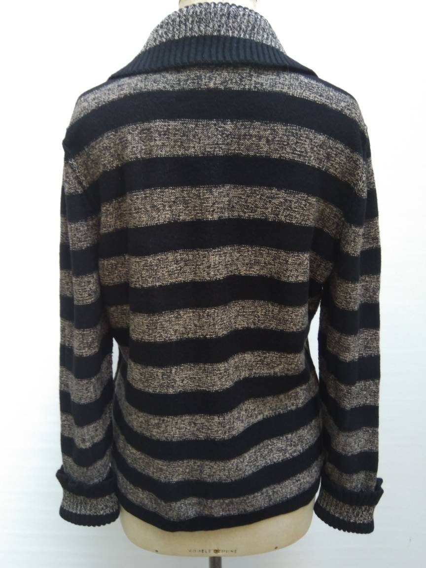 SONIA RYKIEL vintage 90s black and grey striped wool knit cardigan sweater