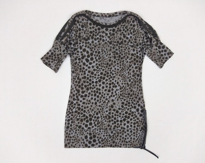 MARC CAIN pre-owned grey brown spotty print cotton rib jersey mini dress