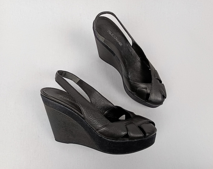 JIL SANDER vintage black leather slingback peeptoe wedges