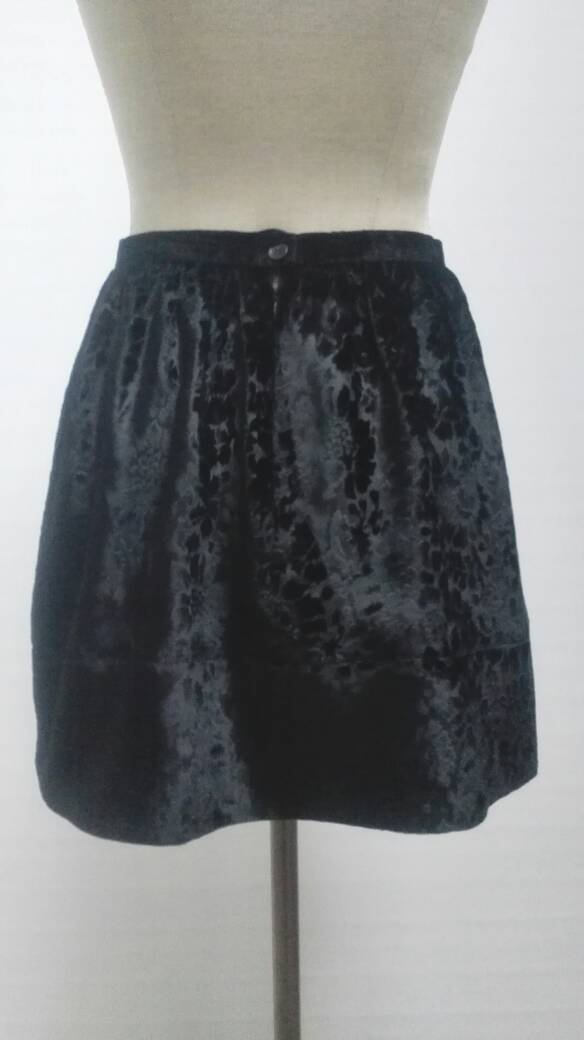 KENZO JUNGLE vintage 80s black floral embossed velvet skirt