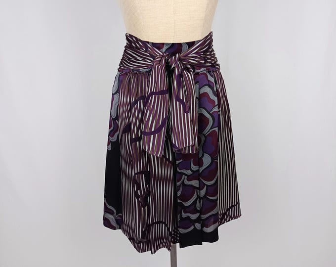 ALBERTA FERRETTI vintage 00s multi print silk satin skirt