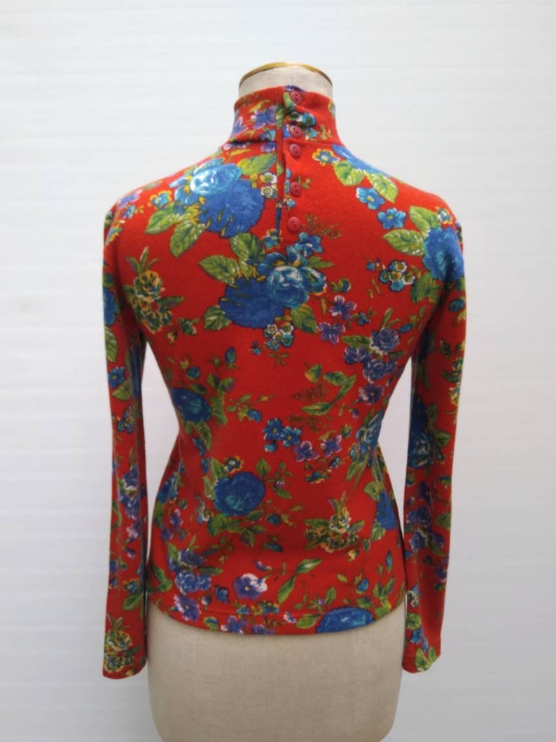 KENZO JUNGLE vintage 80s red floral print mock neck sweater