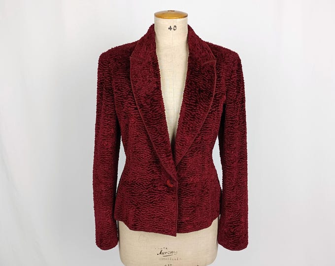RIFAT OZBEK vintage 90s burgundy faux astrakhan velvet jacket blazer