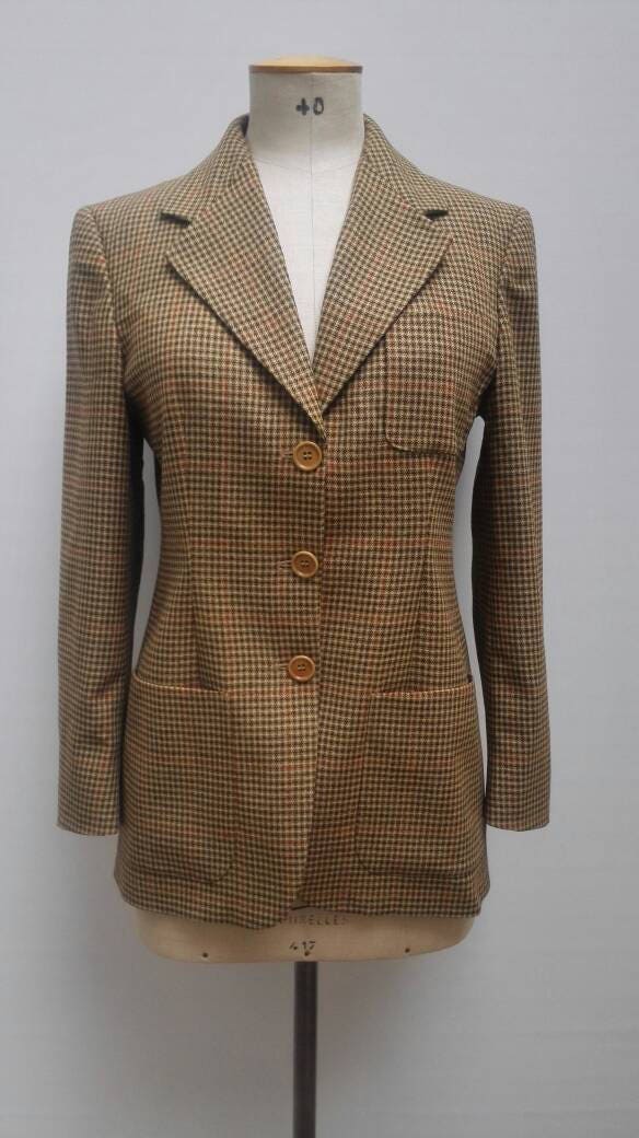 MAX MARA vintage 90s brown houndstooth wool jacket