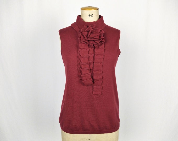 BOSS pre-owned wine red wool knit rosette applique top