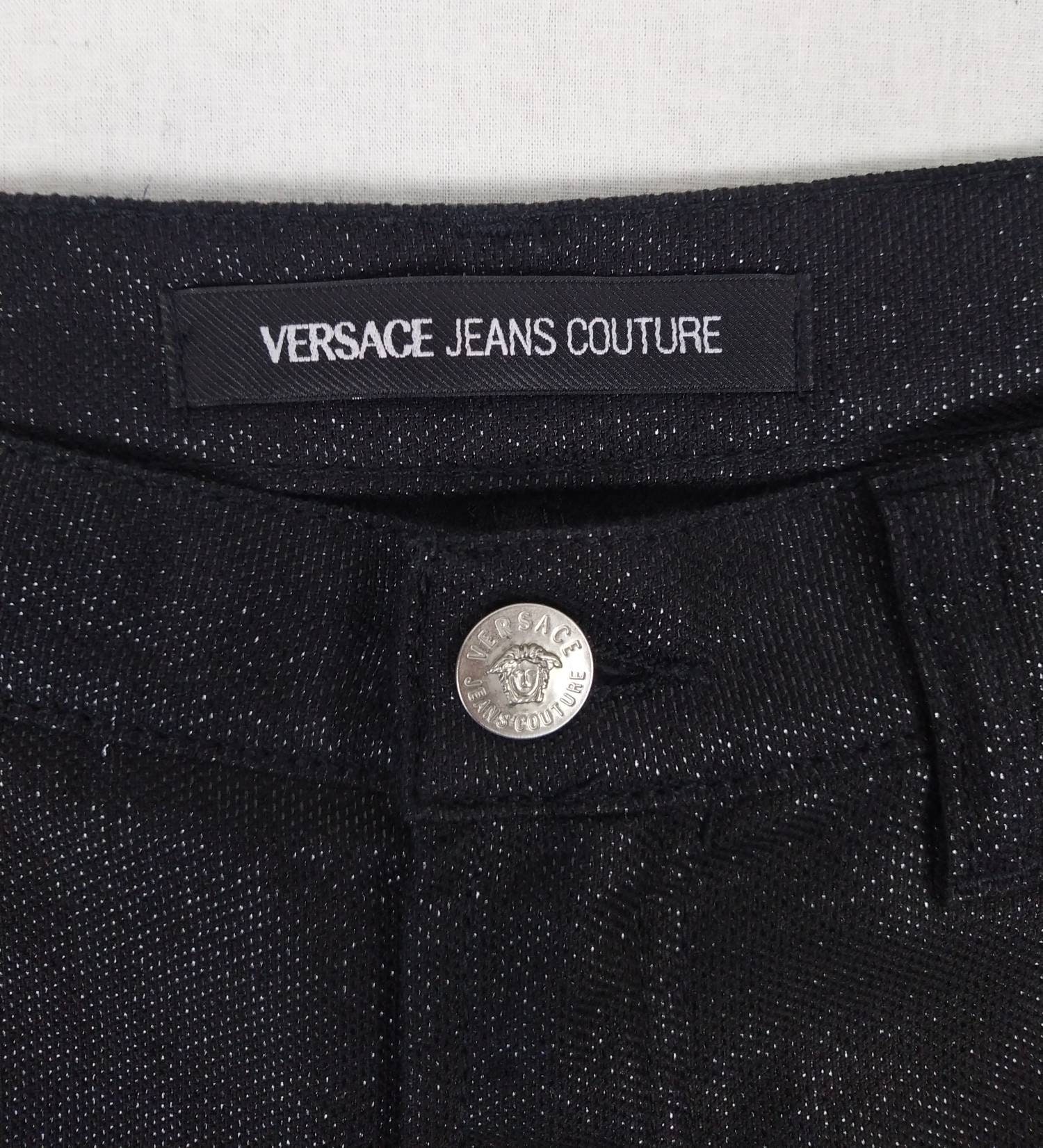 VERSACE JEANS COUTURE vintage 90s women's black lurex cotton straight ...