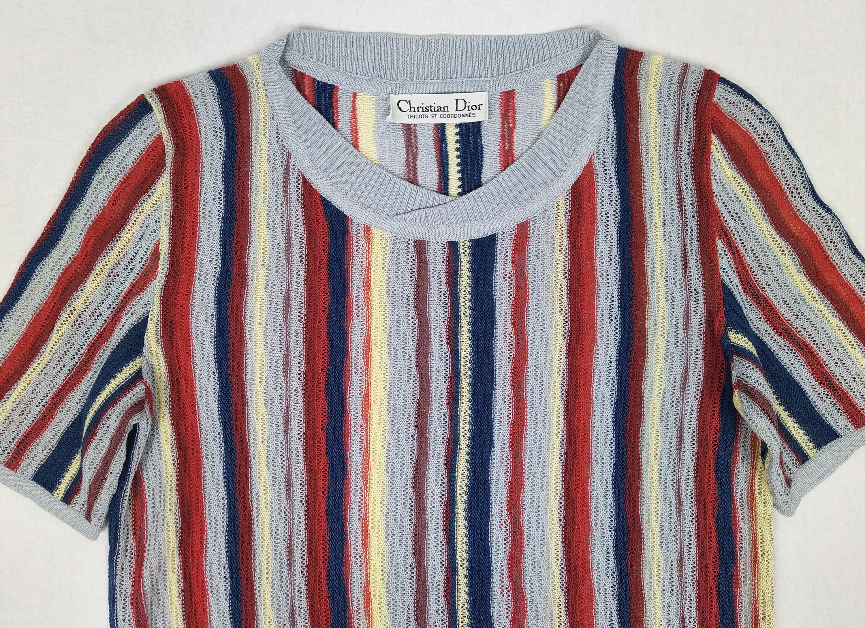 CHRISTIAN DIOR vintage 80s multicolor striped open knit top