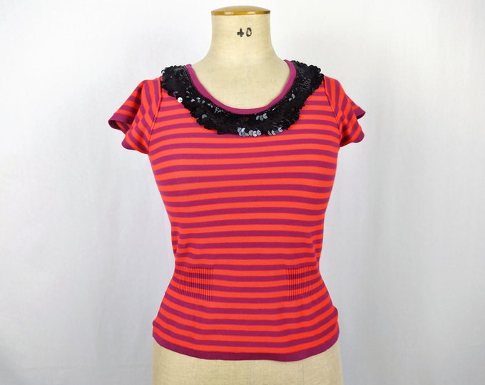 SONIA by SONIA RYKIEL pre-owned striped knit top with sequin collar