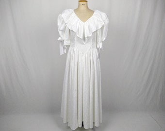 VERA MONT vintage 80s white broderie anglaise puff sleeve maxi dress wedding dress