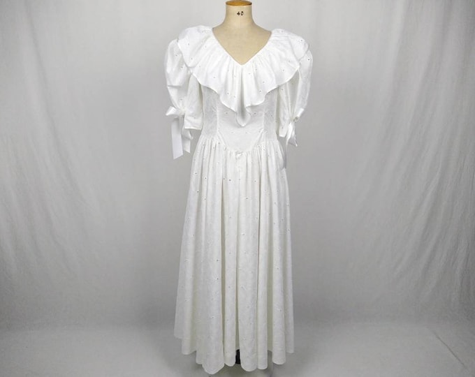 VERA MONT vintage 80s white broderie anglaise puff sleeve maxi dress wedding dress