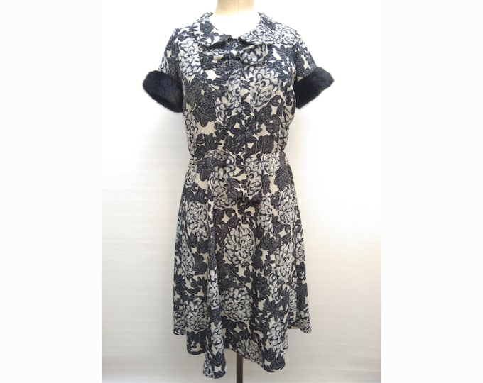 TWIN-SET Simona Barbieri pre-owned grey and black floral dress with faux fur trim