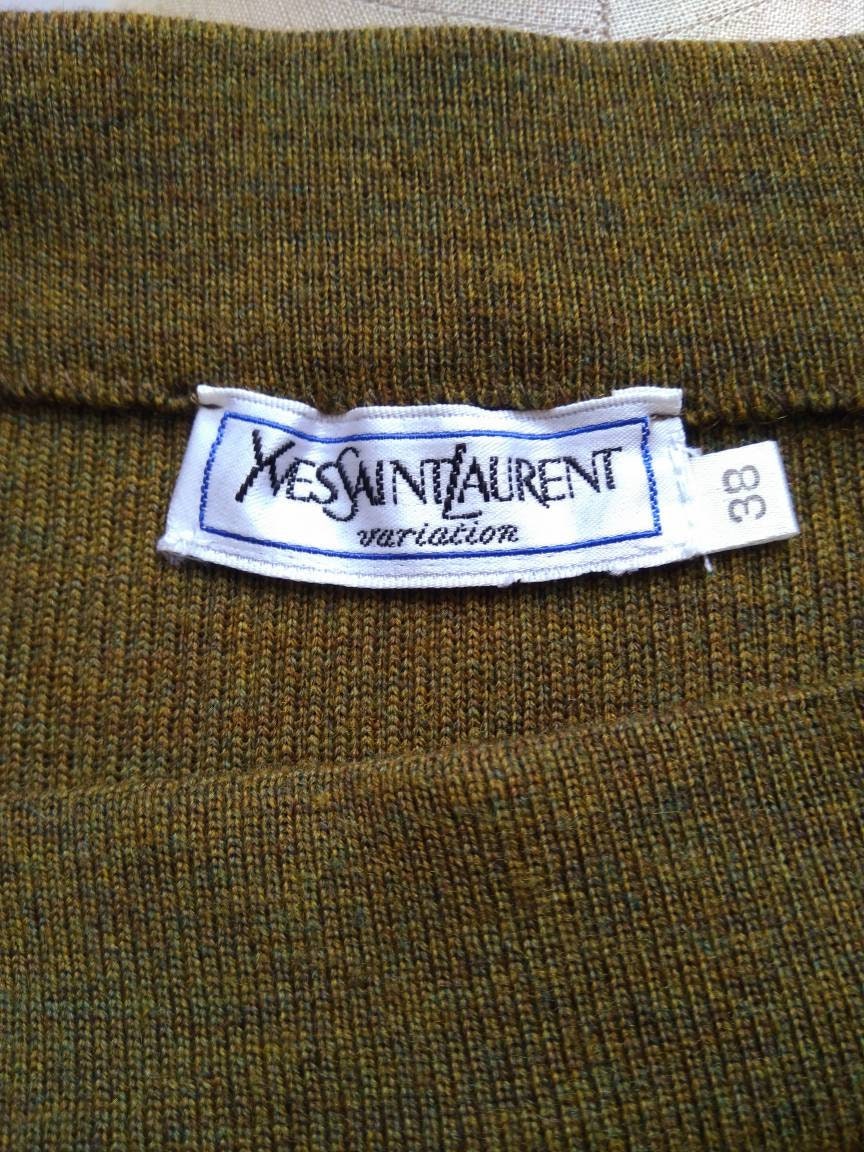 YVES SAINT LAURENT vintage 80s olive green rib knit wool skirt