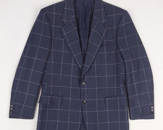 VALENTINO COUTURE vintage 80s navy windowpane wool sport coat blazer