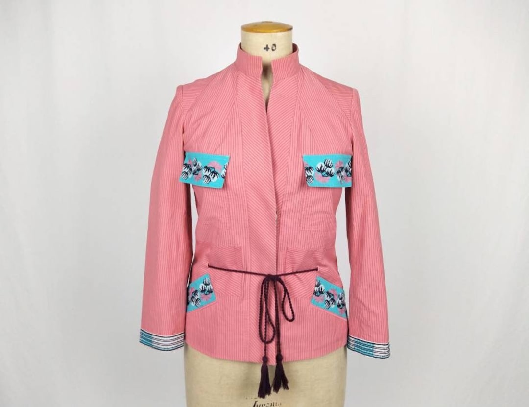KENZO Vintage Salmon Pink Cotton Jacket With Drawstring Belt KENZO Vintage Salmon Pink Cotton Jacket With Drawstring Belt
