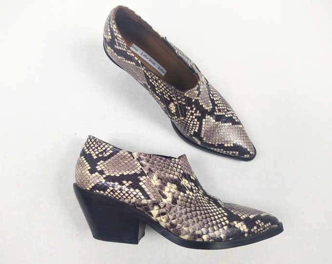 AND OTHER STORIES pre-owned snake print leather cowboy ankle boots
