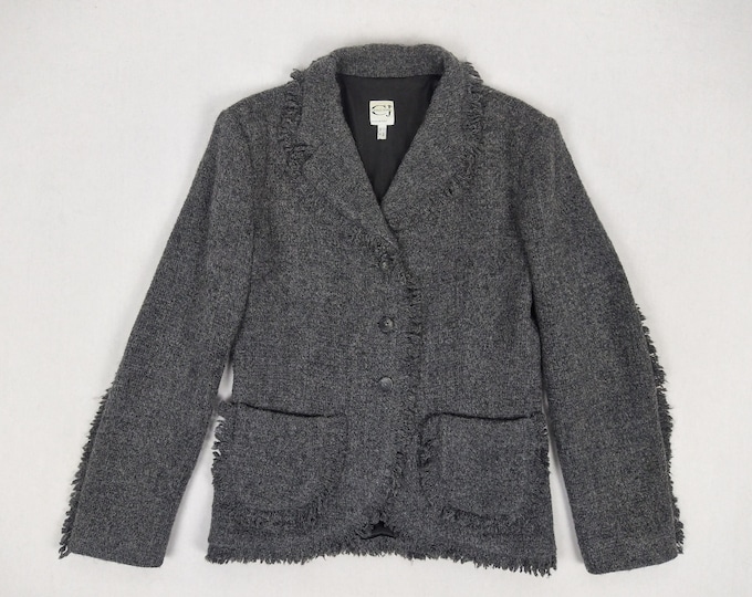 CAVALLI JEANS pre-owned freyed grey wool jacket blazer