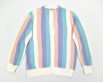 CHEMISE LACOSTE vintage 80s pastel striped men's cardigan