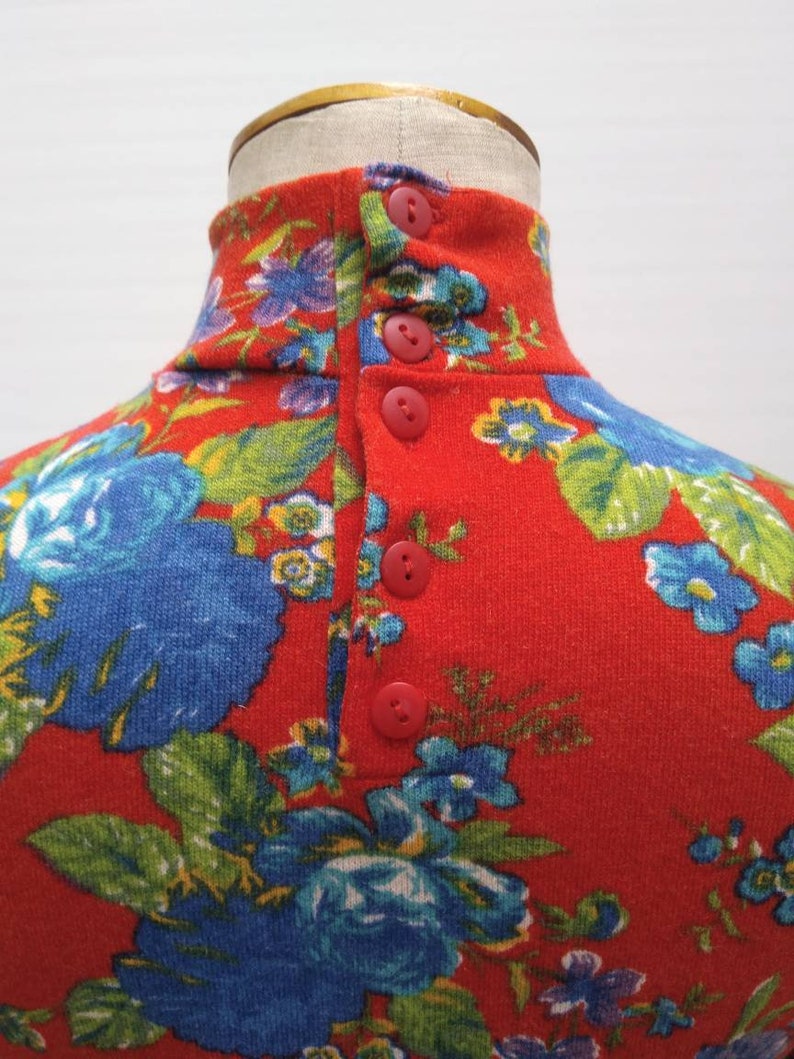 KENZO JUNGLE vintage 80s red floral print mock neck sweater