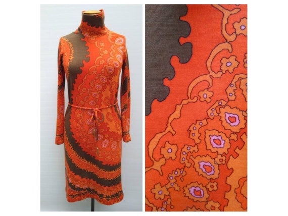 LEONARD vintage early 70s orange psychedelic prin… - image 1