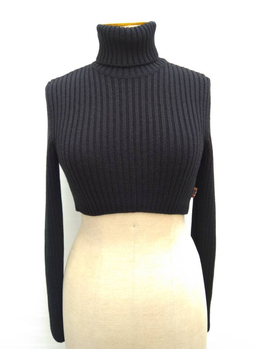 GAULTIER JEAN'S vintage 90s black ribbed knit cropped turtleneck sweater
