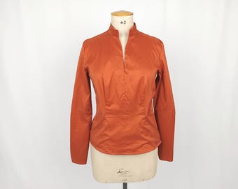 KENZO JUNGLE vintage 90s rust cotton blouse with kangaroo pocket