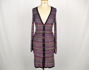 KENZO JUNGLE vintage 90s eggplant rainbow stripe knit long cardigan