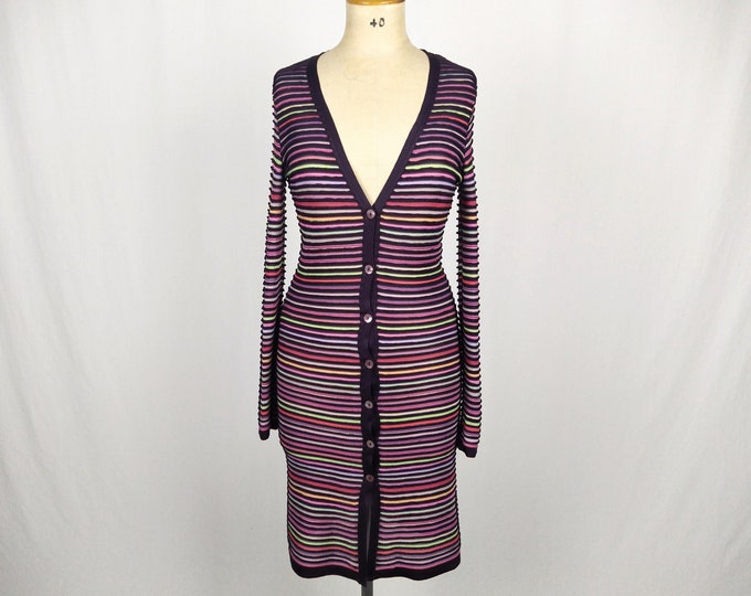 KENZO JUNGLE vintage 90s eggplant rainbow stripe knit long cardigan