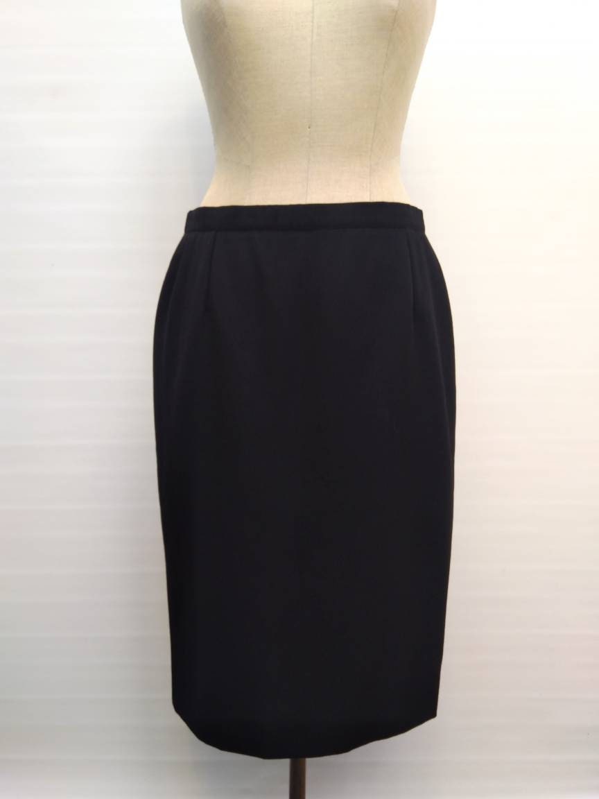 YVES SAINT LAURENT vintage 90s black wool gabardine pencil skirt