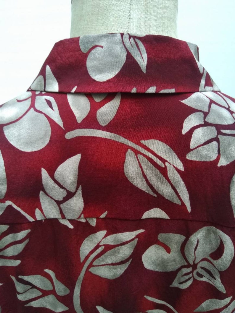 ETIENNE AIGNER vintage 80s burgundy and grey fruit print oversized silk blouse
