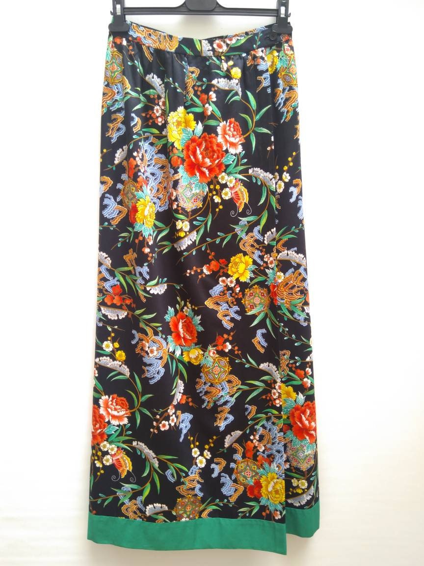 LANVIN vintage 70s numbered boutique floral cotton maxi skirt