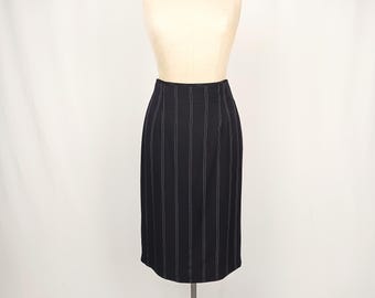 LAUREL BY ESCADA vintage 80s black pinstripe high waist midi skirt