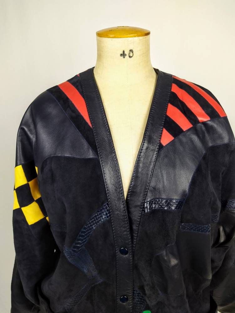 80s vintage Zaspel leather patchwork jacket