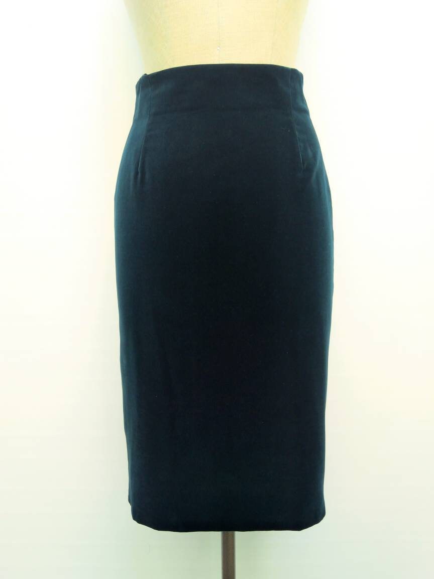 VERA MONT vintage 80s teal green velvet swallow tail pencil skirt