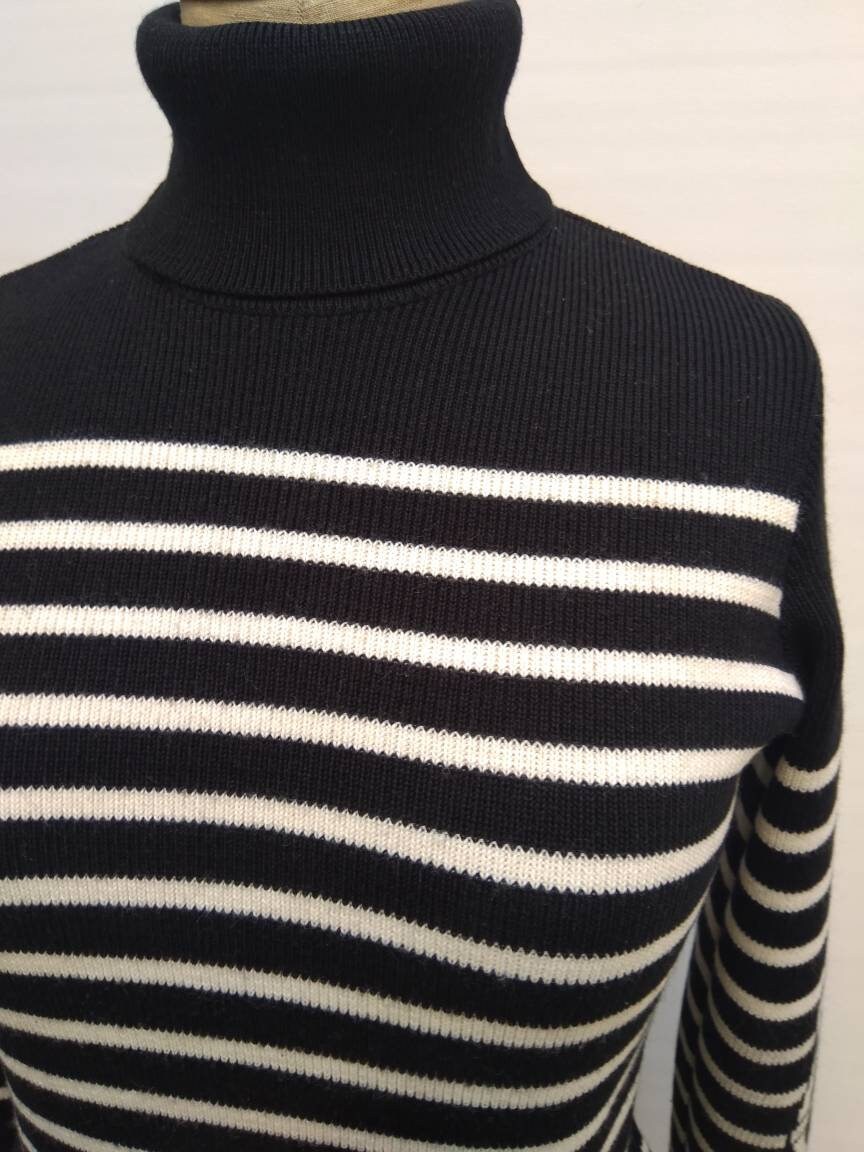 JEAN PAUL GAULTIER vintage 90s black and white striped logo turtleneck ...