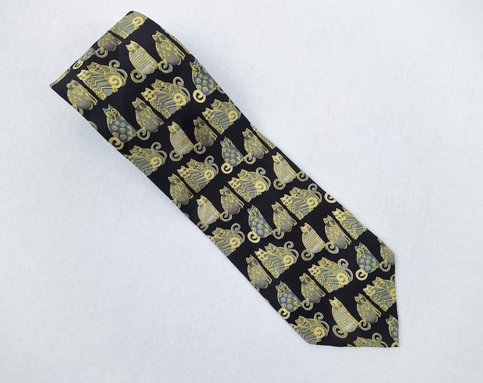 GIVENCHY Selection Couture vintage 90s black gold cat print silk tie